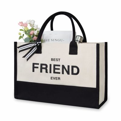 TOPDesign Embroidery Canvas Tote Bag for Women, Friendship Gifts for Best Friend, Sister, Friend Appreciation Birthday Gifts, Personalized Present Bag for Beach, Holiday