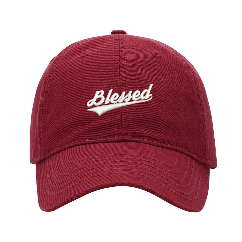 Baseball Cap Men Blessed Christian Embroidered Washed Cotton Dad Hat Baseball Caps (Red,7 5/8)