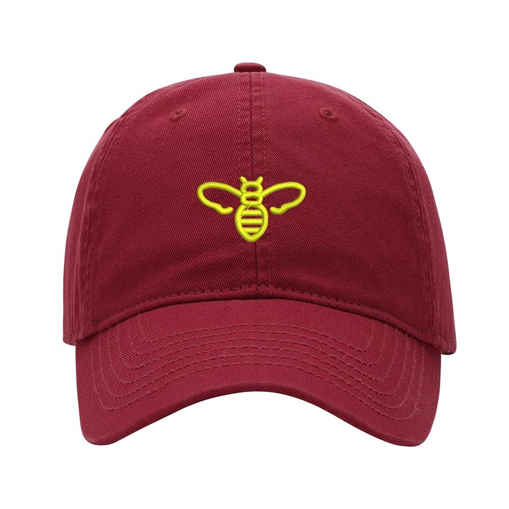 Baseball Cap Men Bee Embroidered Washed Cotton Dad Hat Baseball Caps (Red,7 5/8)