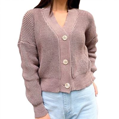 JEsilunmaMY Women's Button Cardigan Sweater Long Sleeve V Neck Open Front Loose Outwear Solid Color Cropped Knit Sweaters (Red,Medium)