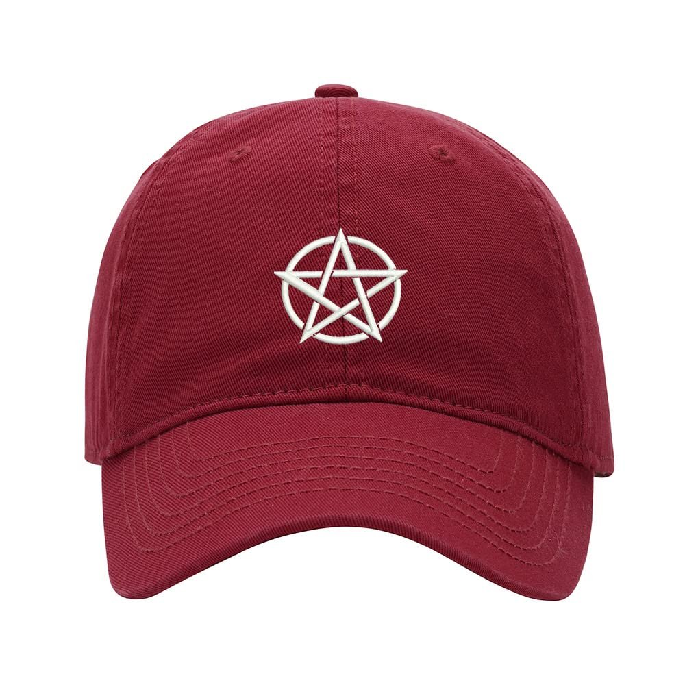 Baseball Cap Men Supernatural Pentagram Embroidered Washed Cotton Dad Hat Baseball Caps (Red,7 5/8)