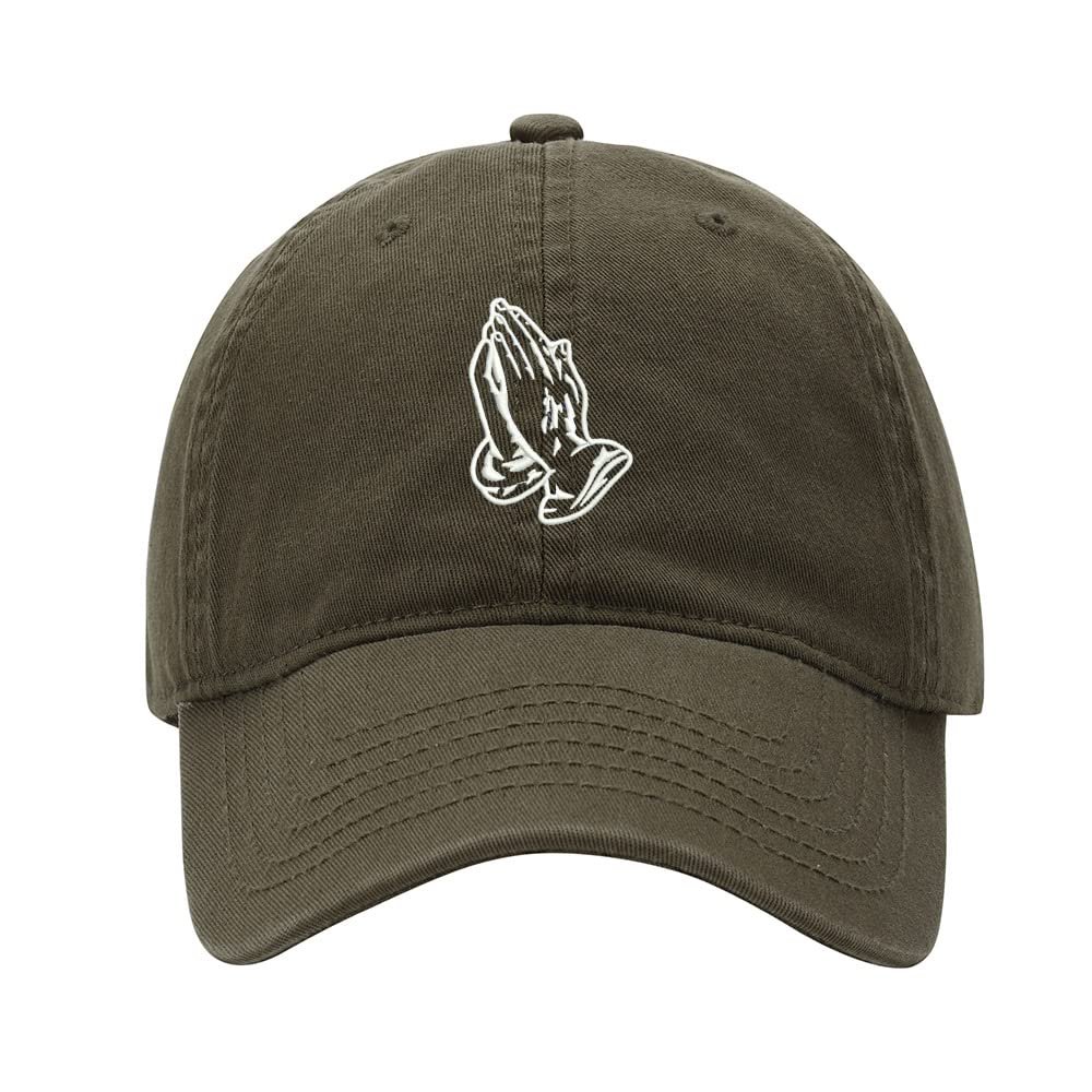 Baseball Cap Men Praying Hands Embroidered Washed Cotton Dad Hat Baseball Caps (Green,7 5/8)