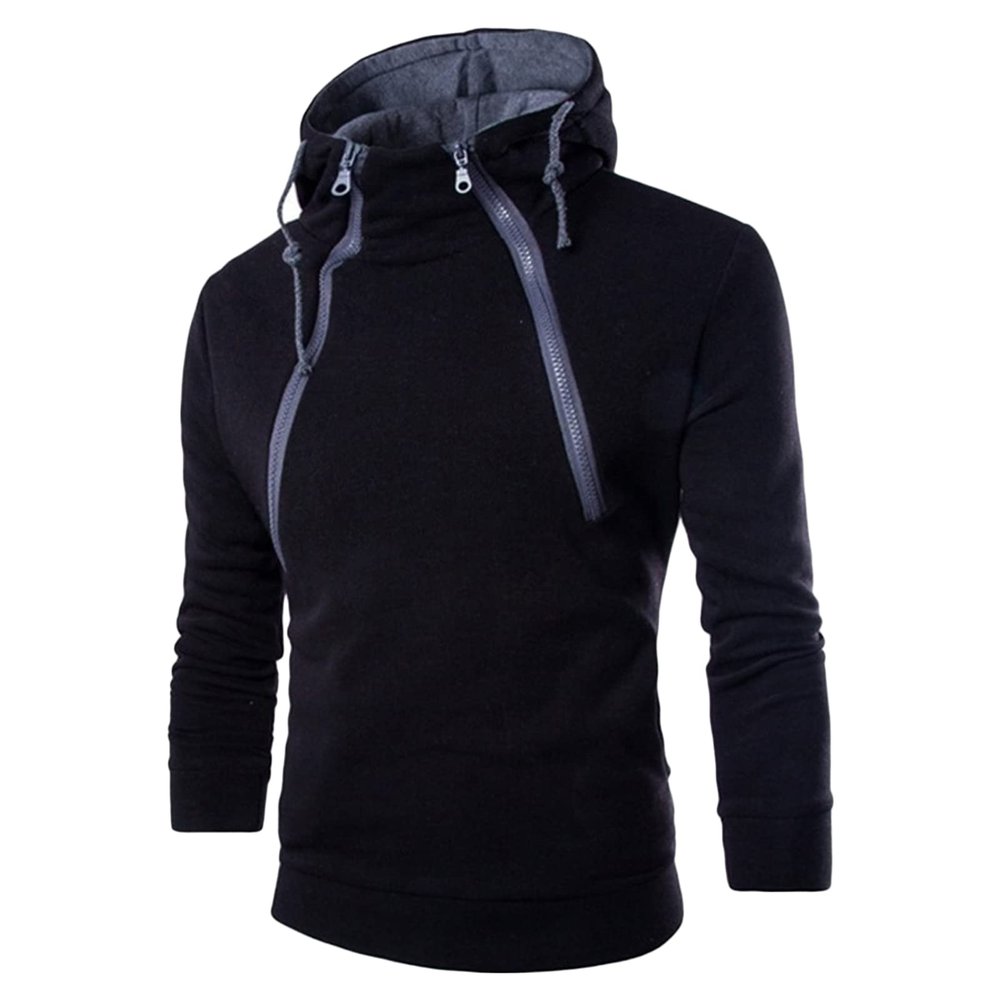 Maiyifu-GJ Men Slim Fit Athletic Pullover Hoodies Fleece Unique Zipper Hooded Sweatshirt Casual Lightweight Drawstring Hoodie (Black,Medium)