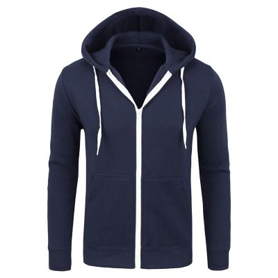 Maiyifu-GJ Men Full Zip Slim Fit Hoodies Casual Solid Gym Hooded Sweatshirt Long Sleeve Lightweight Hoodie with Kanga Pocket (Dark Blue,X-Large)