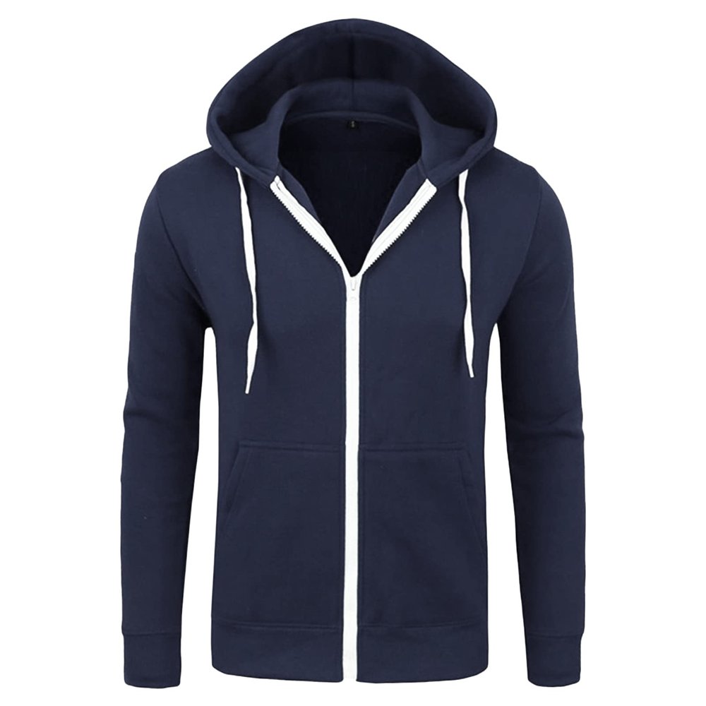 Maiyifu-GJ Men Full Zip Slim Fit Hoodies Casual Solid Gym Hooded Sweatshirt Long Sleeve Lightweight Hoodie with Kanga Pocket (Dark Blue,X-Large)