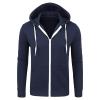 Maiyifu-GJ Men Full Zip Slim Fit Hoodies Casual Solid Gym Hooded Sweatshirt Long Sleeve Lightweight Hoodie with Kanga Pocket (Dark Blue,X-Large) view 1