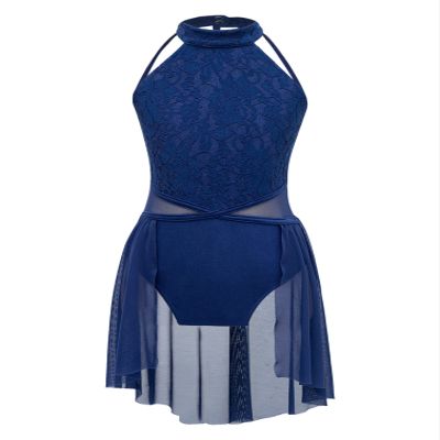 Agoky Girls Lyrical Dance Dress Sleeveless Cutout Ballet Modern Contemporary Dance Costume Gymnastic Skirt Leotard Dark Blue 10 Years