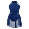 Agoky Girls Lyrical Dance Dress Sleeveless Cutout Ballet Modern Contemporary Dance Costume Gymnastic Skirt Leotard Dark Blue 10 Years view 1