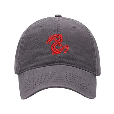 Baseball Cap Men Serpent Dragon Embroidered Washed Cotton Dad Hat Baseball Caps (Grey,7 5/8)