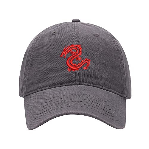 Baseball Cap Men Serpent Dragon Embroidered Washed Cotton Dad Hat Baseball Caps (Grey,7 5/8)