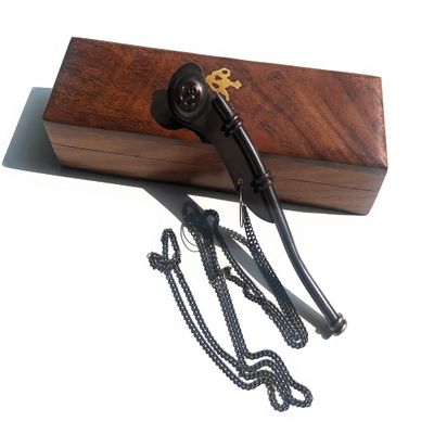 REDSKY TRADER Brass Bosun's Whistle with Chain Antique & Hardwood Anchor Inlaid Box - Black Antique Finish