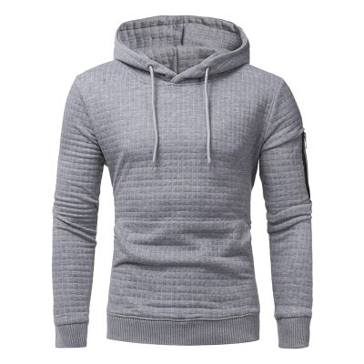 Maiyifu-GJ Men Plaid Jacquard Pullover Hoodies Lightweight Long Sleeve Hooded Sweatshirt Drawstring Hoodie with Kanga Pocket (Light Grey,Small)