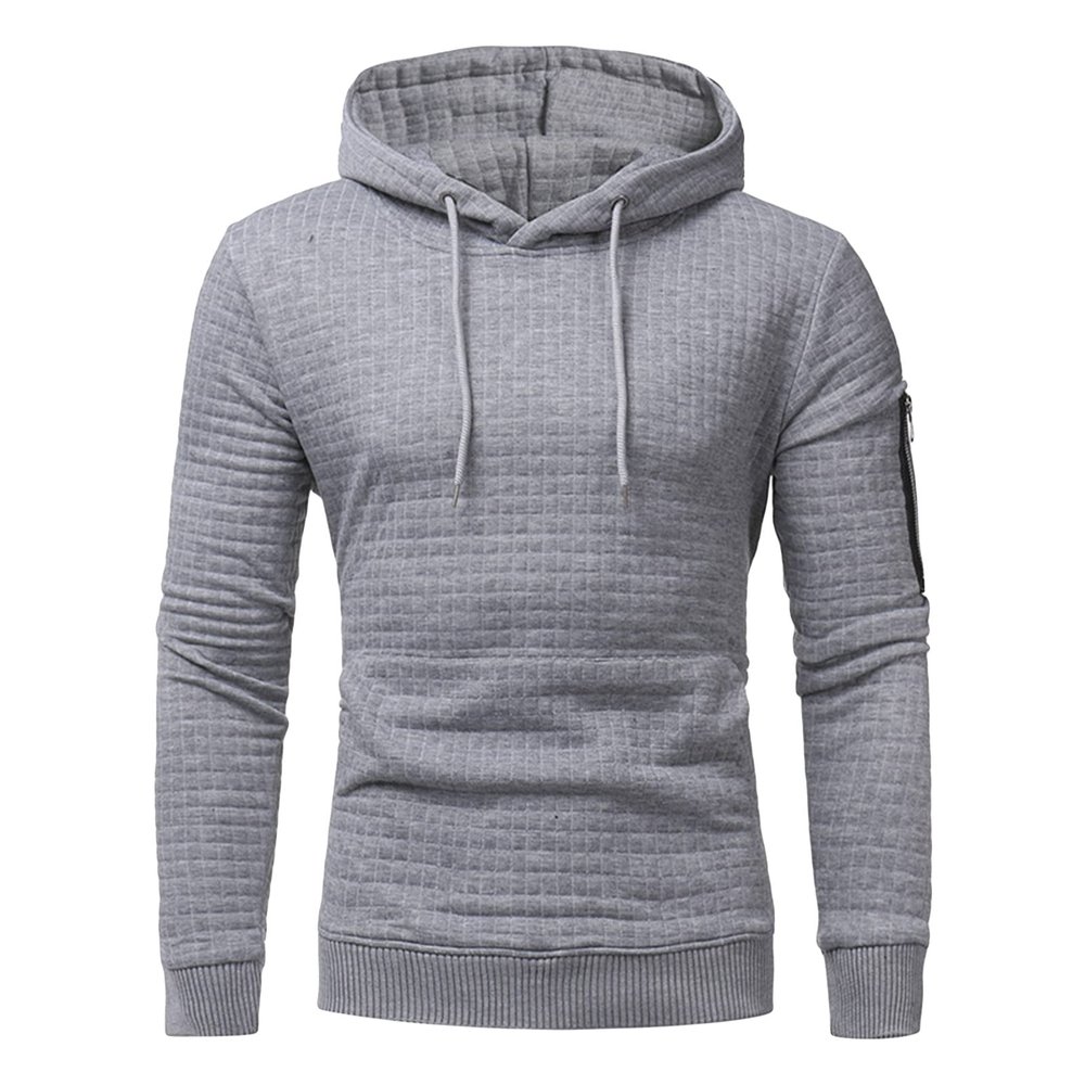 Maiyifu-GJ Men Plaid Jacquard Pullover Hoodies Lightweight Long Sleeve Hooded Sweatshirt Drawstring Hoodie with Kanga Pocket (Light Grey,Small)