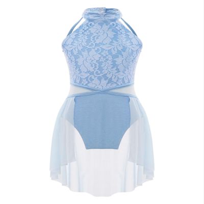 Agoky Girls Lyrical Dance Dress Sleeveless Cutout Ballet Modern Contemporary Dance Costume Gymnastic Skirt Leotard Light Blue 10 Years