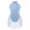 Agoky Girls Lyrical Dance Dress Sleeveless Cutout Ballet Modern Contemporary Dance Costume Gymnastic Skirt Leotard Light Blue 10 Years view 1