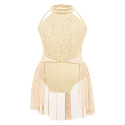 Agoky Girls Lyrical Dance Dress Sleeveless Cutout Ballet Modern Contemporary Dance Costume Gymnastic Skirt Leotard Champagne 10 Years