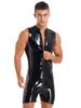 YiZYiF Men's PVC Leather Zipper Jumpsuit Exotic Costume Lingerie Bodysuit Clubwear Costume Black X-Large view 1