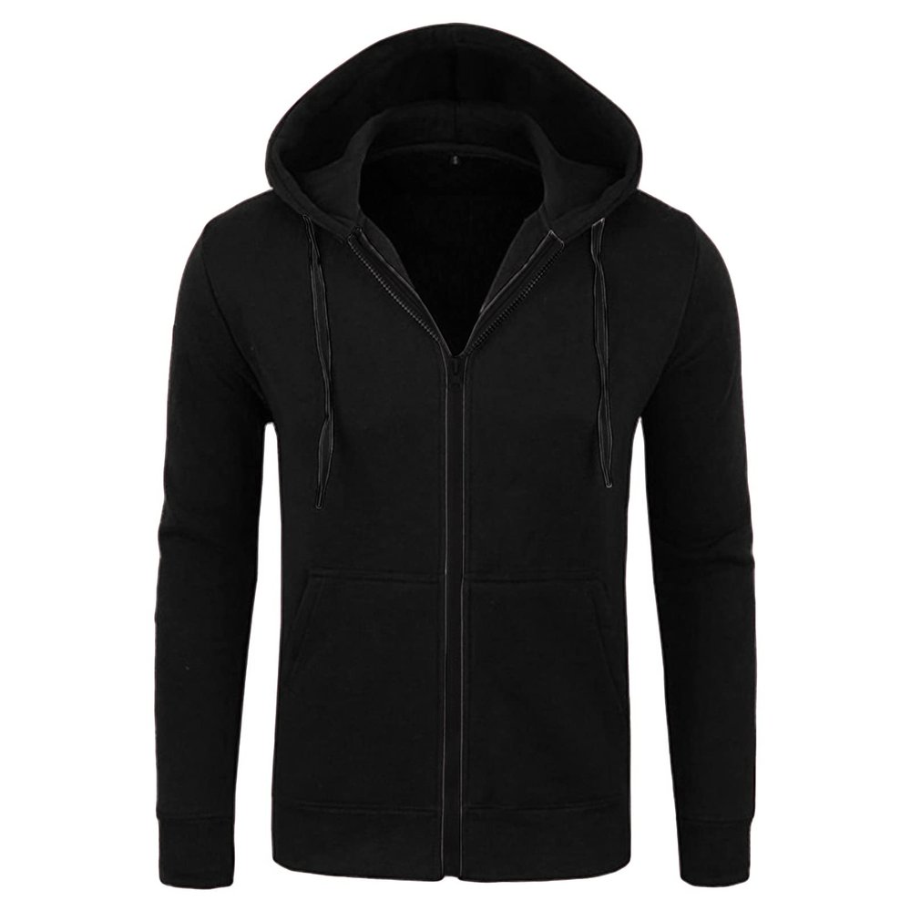 Maiyifu-GJ Men Full Zip Slim Fit Hoodies Casual Solid Gym Hooded Sweatshirt Long Sleeve Lightweight Hoodie With Kanga Pocket (Black,XX-Large)