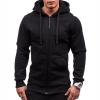 Maiyifu-GJ Men Full Zip Slim Fit Hoodies Casual Solid Gym Hooded Sweatshirt Long Sleeve Lightweight Hoodie With Kanga Pocket (Black,XX-Large) view 3