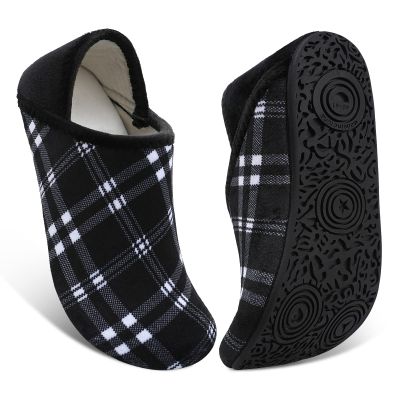 Fires Womens Mens Slippers with Rubber Sole Soft-Lightweight House Slipper Socks Around House Shoes Non Slip Indoor/Outdoor, Blackgrid, 7-7.5 Women/5.5-6 Men
