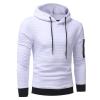Maiyifu-GJ Men Plaid Jacquard Pullover Hoodies Lightweight Long Sleeve Hooded Sweatshirt Drawstring Hoodie with Kanga Pocket (White,Large) view 3