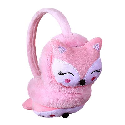 IPENNY Kids Winter Warm Soft Plush Earmuffs Boys Girls Soccer Ear Warmer for Outdoor (Fox,Light Pink)