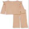 Amazon Essentials Toddler Girls' Wide-Rib Ruffle Outfit Set, Pack of 2, Light Brown, 3T view 1