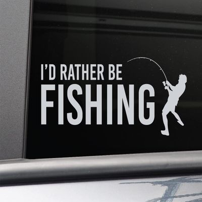 I'd Rather Be Fishing Vinyl Decal Laptop Car Truck Bumper Window Sticker, 7.5" x 3.25", Gray