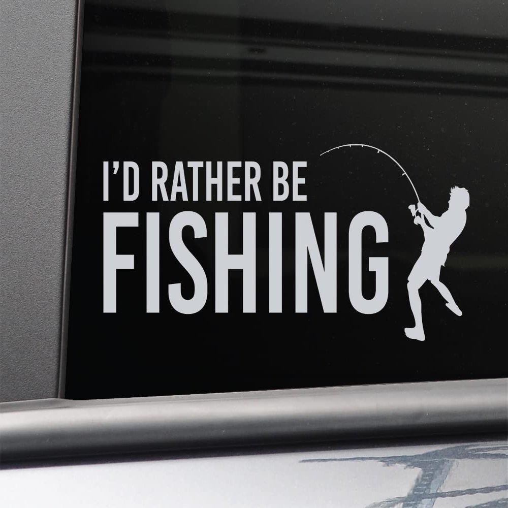 I'd Rather Be Fishing Vinyl Decal Laptop Car Truck Bumper Window Sticker, 7.5" x 3.25", Gray