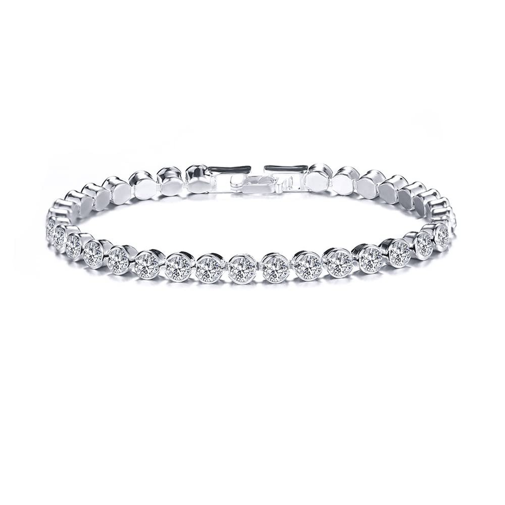 ZAHSY Cubic Zirconia Bracelet Tennis Bracelets for Women Link Silver Bracelet Silver Rhinestones Bracelet for Women Christmas Birthday Gifts