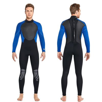 PRELGOSP Mens Womens Wetsuits, Full Length 3mm Back Zip Neoprene Wetsuit, Warm UV Protection Wet Suits for Scuba Diving, Spearfishing, Snorkeling, Surfing,Men Blue,3XL