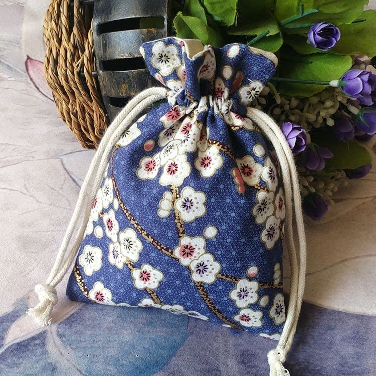Only My Live Home Natural Cotton bronzing Printed Jewelry Gift Bags Drawstring Pouches Chinese Small Fabric Storage Pouch with Lined (blue (2 pcs))