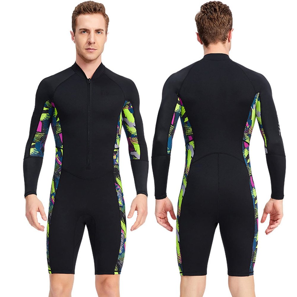 PRELGOSP Wetsuit for Men 1.5mm Neoprene Shorty Wetsuits Front Zip Stretch Wet Suit for Watersports, Paddleboarding, Sailing,Black,M