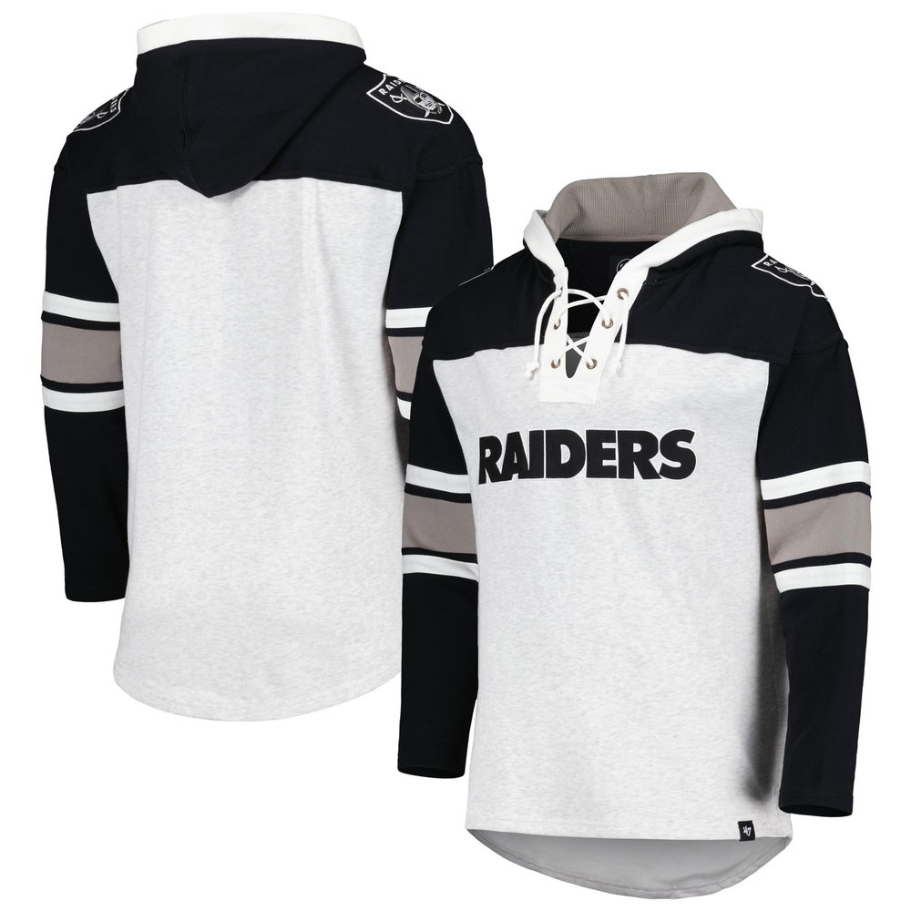 47 Men's Las Vegas Raiders Heather Gray Gridiron Lace-Up Pullover Hoodie