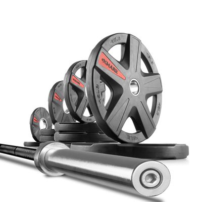 XMark Texas Star Olympic Weight Set With Bar, Black Shaft Barbell With Chrome Sleeves, and 155 lb. Weight Plate Set