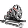 XMark Texas Star Olympic Weight Set With Bar, Black Shaft Barbell With Chrome Sleeves, and 155 lb. Weight Plate Set view 1