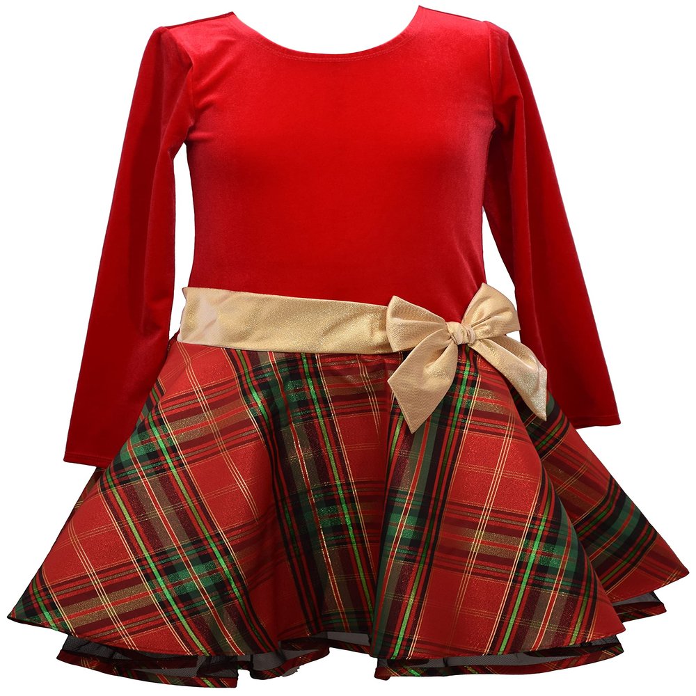 Bonnie Jean Girls 2T-16 Christmas Holiday Velvet Drop Waist Style Dress Green,red