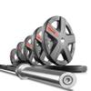 XMark Texas Star Olympic Weight Set With Bar, Black Shaft Barbell With Chrome Sleeves, and 185 lb. Weight Plate Set view 1