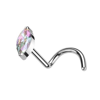 Pierced Owl 20GA F136 Implant Grade Titanium CZ Crystal Marquise Nose Screw (Aurora Borealis)