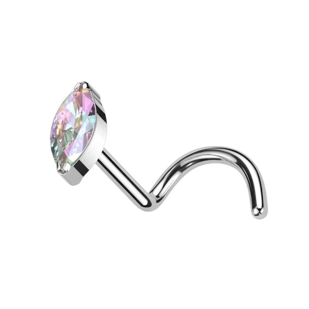 Pierced Owl 20GA F136 Implant Grade Titanium CZ Crystal Marquise Nose Screw (Aurora Borealis)