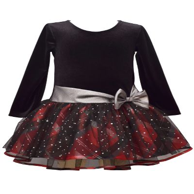 Bonnie Jean Girls 2T-16 Christmas Holiday Velvet Drop Waist Style Dress Black/Red/Silver