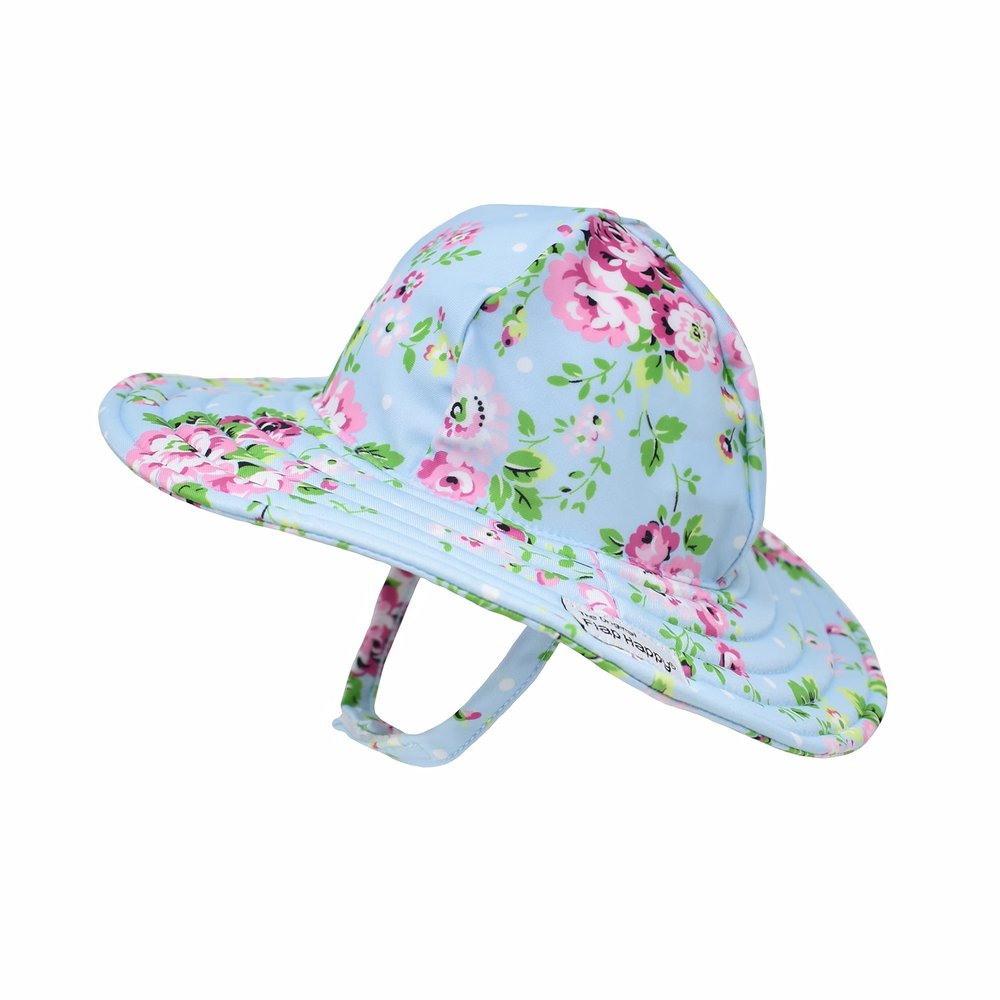Flap Happy Baby Girls UPF 50+ Summer Splash Sun Hat, Blue Country Floral, X-Large US
