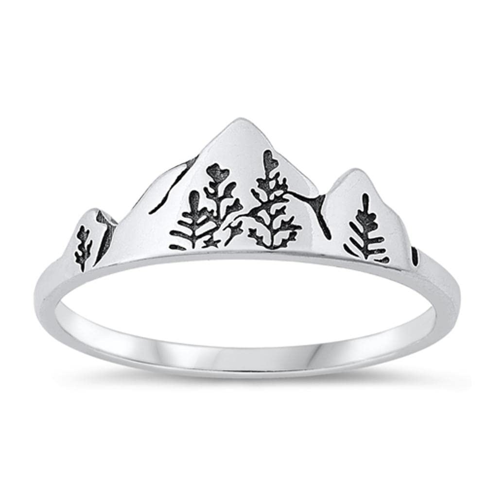 Mountains & Trees Nature Ring New 925 Sterling Silver Wilderness Band Size 9