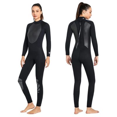 PRELGOSP Mens Womens Wetsuits, Full Length 3mm Back Zip Neoprene Wetsuit, Warm UV Protection Wet Suits for Scuba Diving, Spearfishing, Snorkeling, Surfing,Women Black,XL