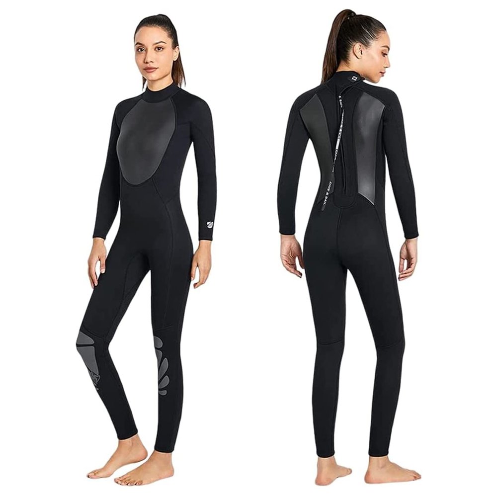 PRELGOSP Mens Womens Wetsuits, Full Length 3mm Back Zip Neoprene Wetsuit, Warm UV Protection Wet Suits for Scuba Diving, Spearfishing, Snorkeling, Surfing,Women Black,XL