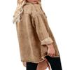 Vetinee Women's Women Jackets Oversized Boyfriend Almond Brown Front Button Up Frayed Raw Hem Long Sleeve Pockets Denim Jean Jacket Shacket Small Size 4 Size 6 view 2