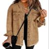 Vetinee Women's Oversized Boyfriend Denim Jean Jacket with Buttons and Raw Hem Pockets, Size 12-14 view 1