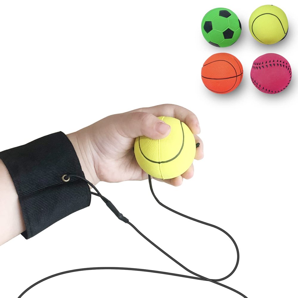ZUYEE Wrist Return Ball 1.85 Inch Sports Wrist Balls On A String Rubber Rebound Balls (Basketball, Baseball, Soccer) Wristband Toy for Children Kids Gift Exercise or Play (4 PCS)