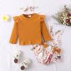Infant Girls Long Sleeve Ribbed Tops Bodysuits Cartoon Print Bow Romper Skirt Headbands Girls' (Brown, 6-9 Months) view 3