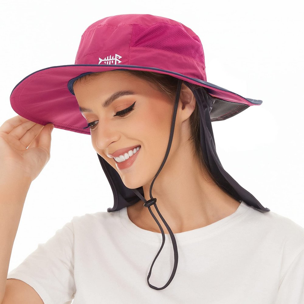 BASSDASH Women UPF 50 Sun Hat with Ponytail Hole Neck Flap Water Resistant Fishing Outdoor